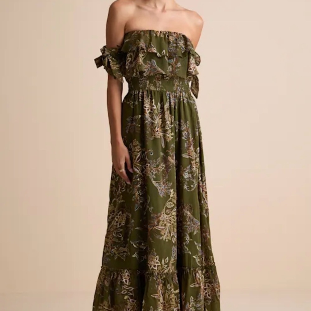 Lulu's Strapless Olive Floral Dress